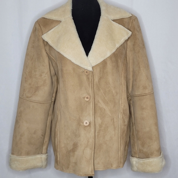 Tribal Jackets & Blazers - Tribal Women's Faux Suede Faux Shearling Fur Lined Button Front Coat - Size 12